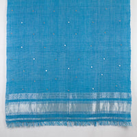 Mirror Work Lurex Border Wool Shawl - Turquoise