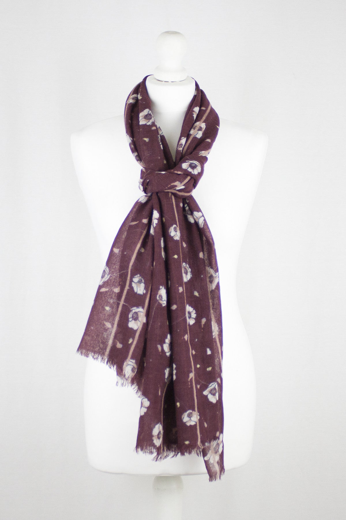 Poppy Flower Merino Wool Scarf - Plum