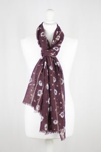 Poppy Flower Merino Wool Scarf - Plum