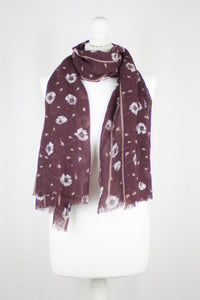 Poppy Flower Merino Wool Scarf - Plum
