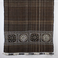 Handspun Handwoven Rabari Embroidered Wool Shawl - Brown