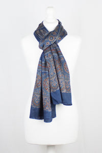 Traditional Geometric & Paisley Ajrakh Block Print Scarf - Blue Red
