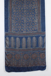 Traditional Geometric & Paisley Ajrakh Block Print Scarf - Blue Red