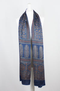Traditional Geometric & Paisley Ajrakh Block Print Scarf - Blue Red