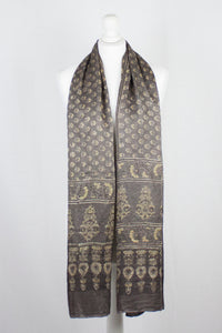 Ditsy Flower Ajrakh Print Silk Scarf - Brown Yellow