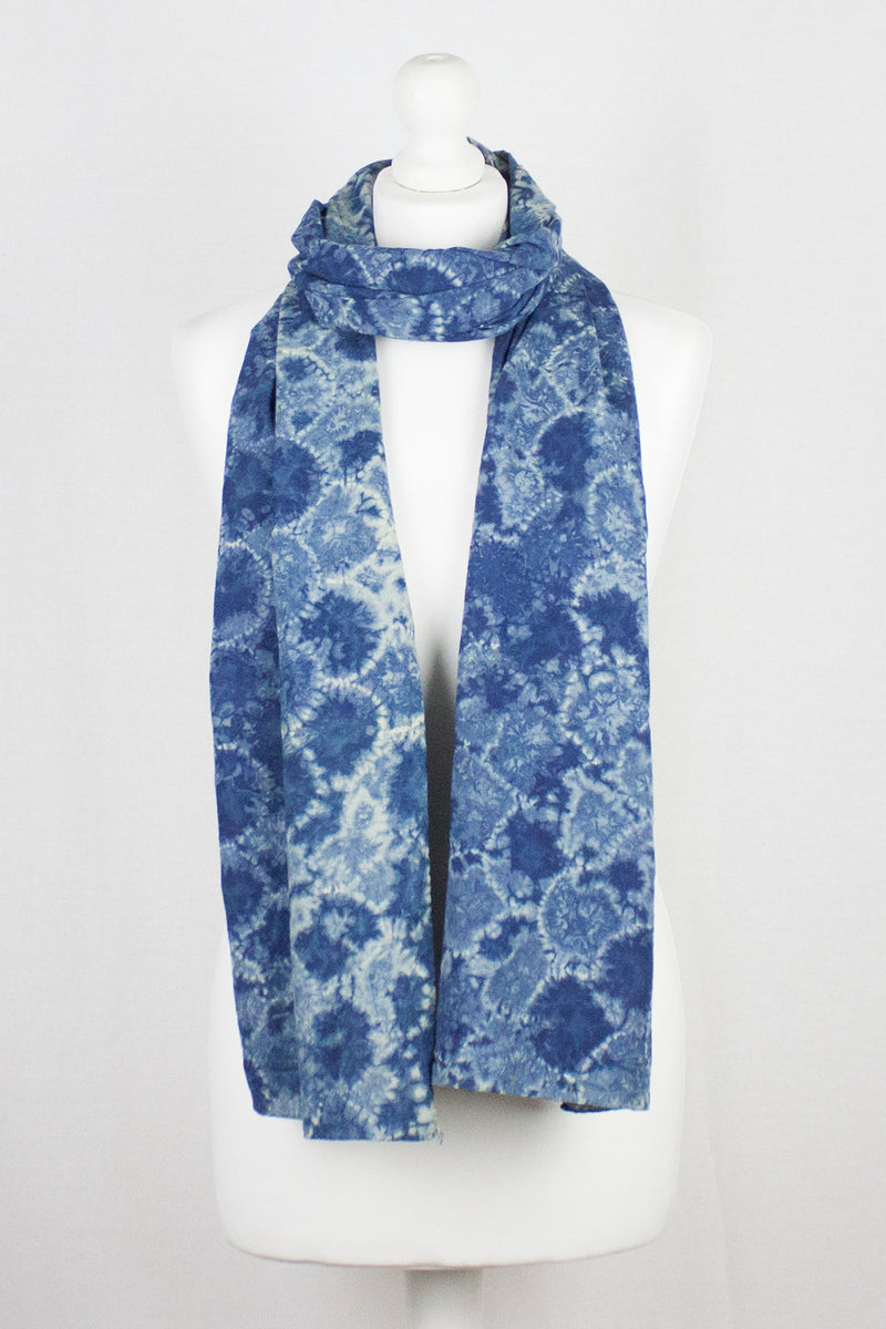 Shibori Tie Dye Scarf - Blue Semi Circle