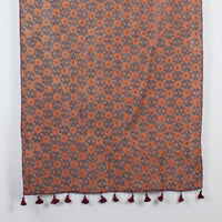 Double Sided Ajrakh Print Silk and Woolen Embroidered Scarf - Orange Off White