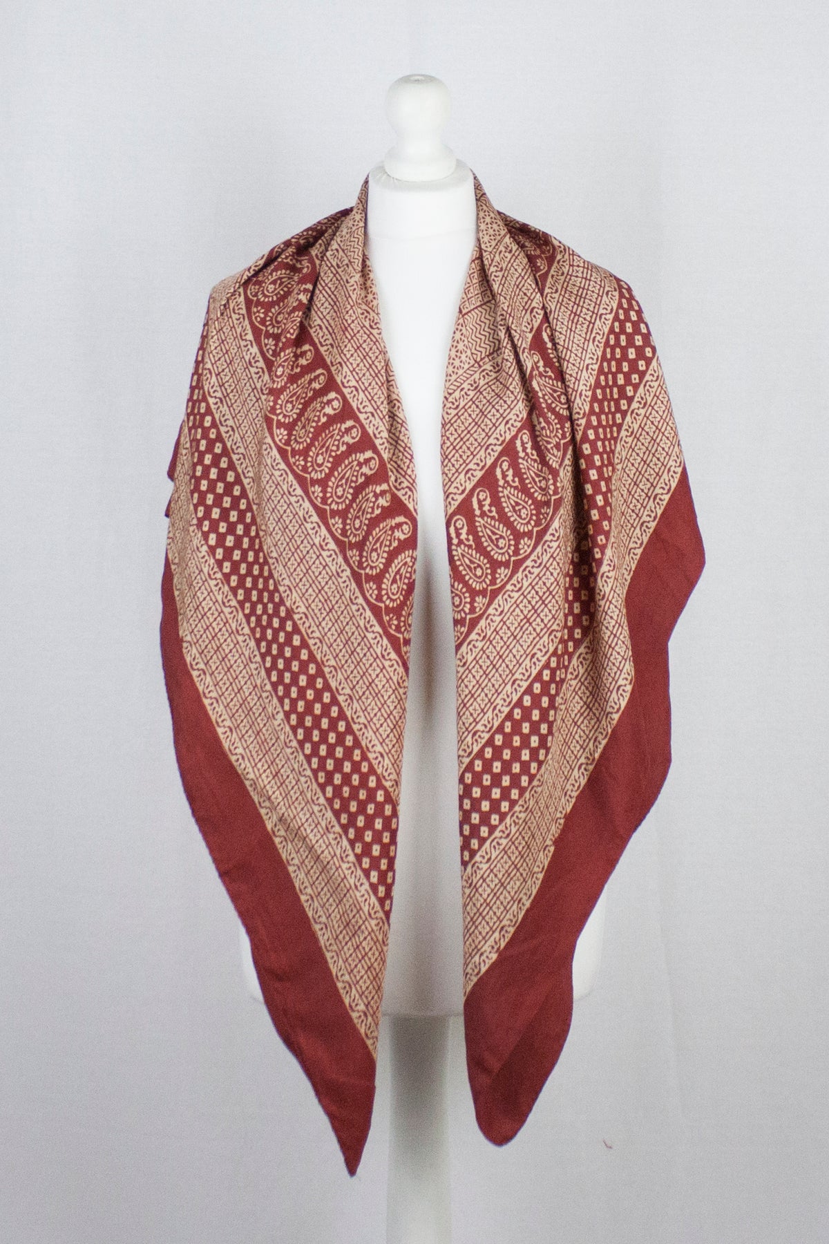 Checks Mix Print Bagh Hand-block Print Silk Square Scarf - Red