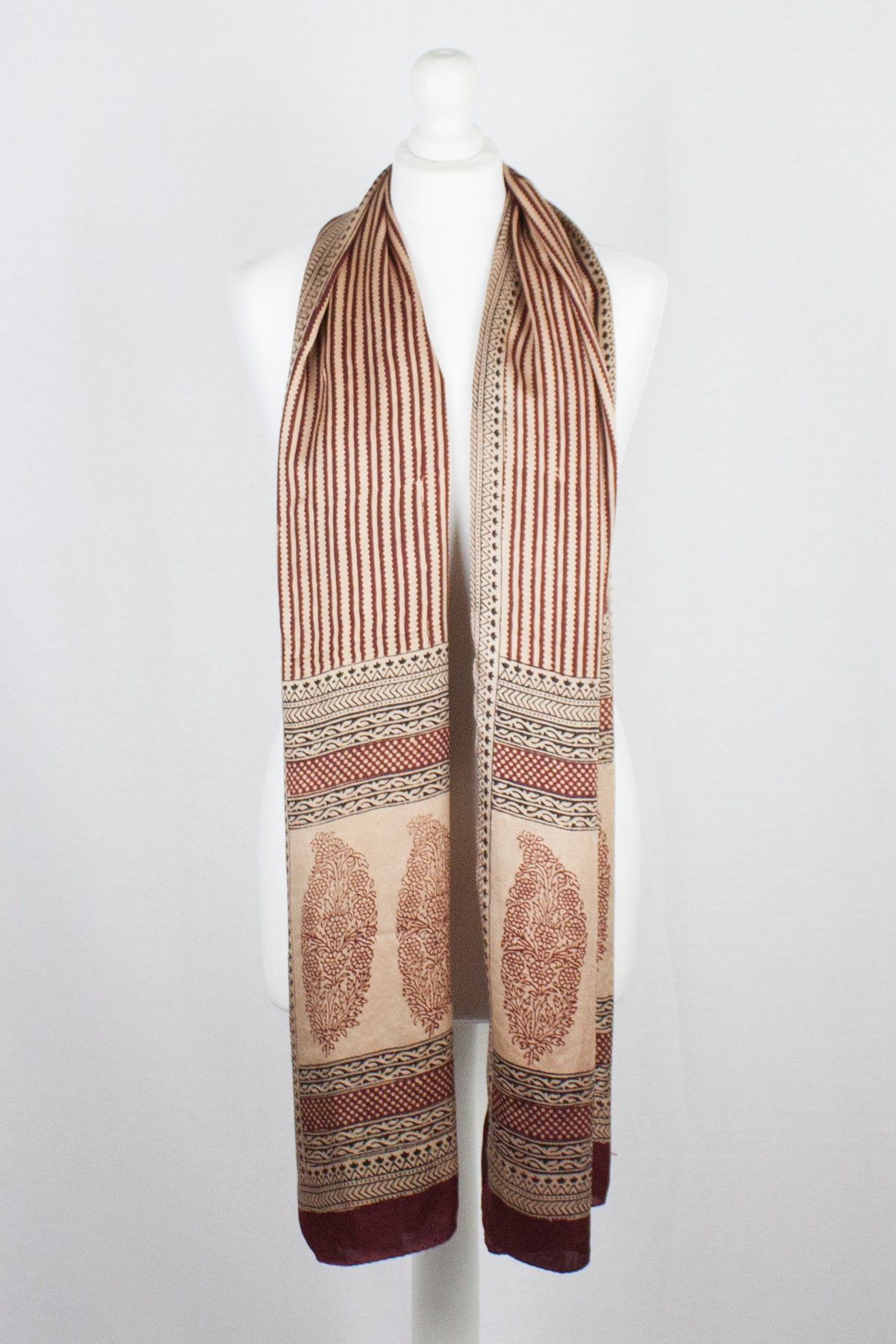 Edgy Stripes Print Bagh Hand-block Print Silk Scarf - Red