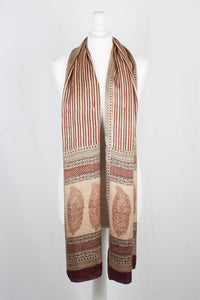 Edgy Stripes Print Bagh Hand-block Print Silk Scarf - Red