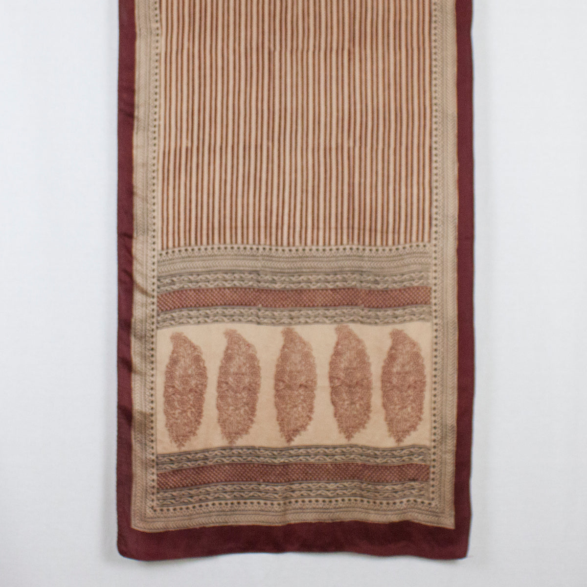 Edgy Stripes Print Bagh Hand-block Print Silk Scarf - Red