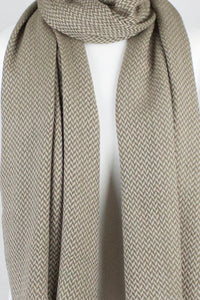 Chevron Weave Two Tone Merino Wool Scarf - Olive Beige