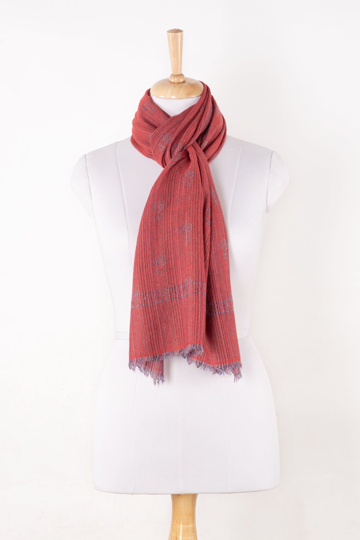 Sveze - Little Paisley Stripe Jacquard Scarf - Pink - Alternate Drape