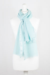 Twill Weave with Silver Lurex Border Merino Wool Scarf - Mint Green