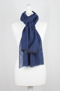 Herringbone Weave Two Tone Merino Wool Scarf - Blue