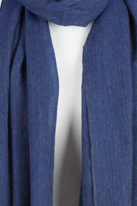 Herringbone Weave Two Tone Merino Wool Scarf - Blue