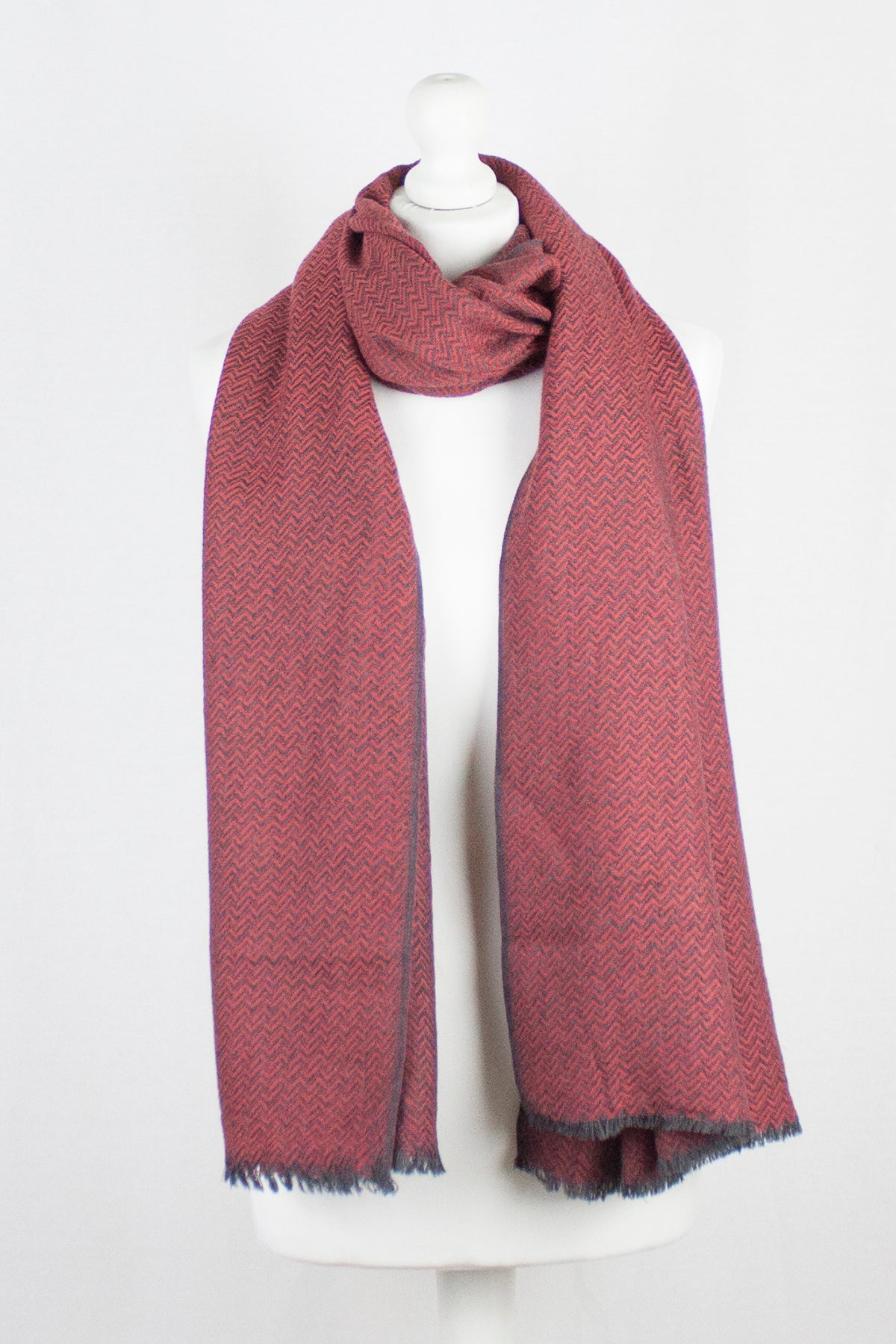 Novelty Chevron Weave Two Tone Merino Wool Scarf - Orange Grey