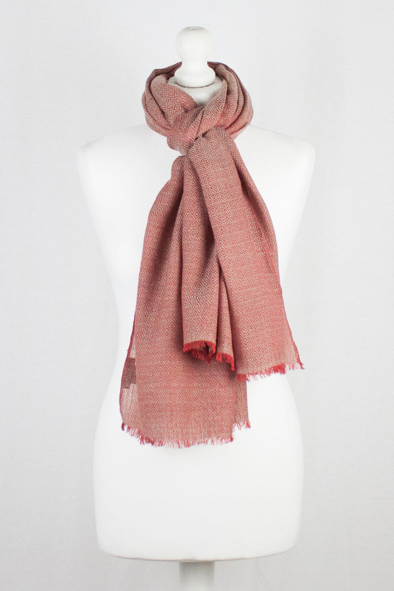 Diamond Weave Two Tone Merino Wool Scarf - Red