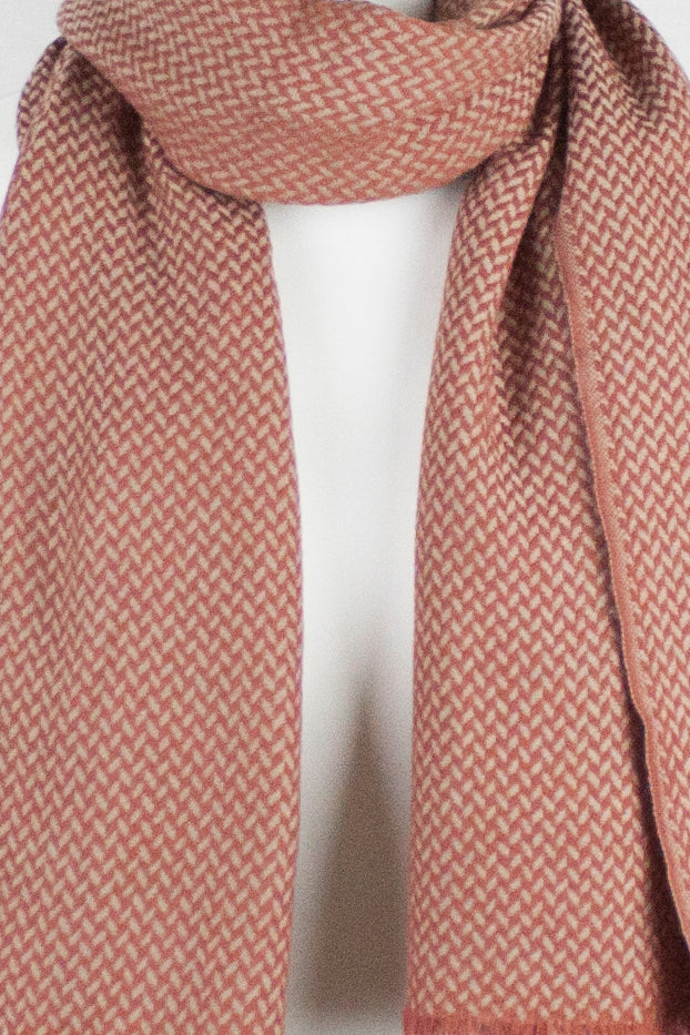 Chevron Weave Two Tone Merino Wool Scarf - Orange Beige
