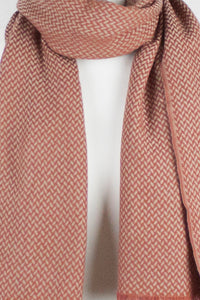 Chevron Weave Two Tone Merino Wool Scarf - Orange Beige