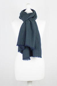 Chevron Weave Two Tone Merino Wool Scarf - Navy Green