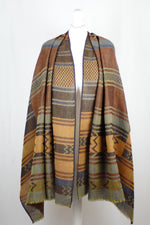 Stripes and Chevron Jacquard Merino Woolen Scarf - Brown Blue