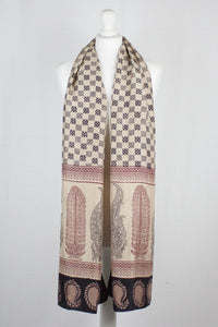 Checks Mesh Bagh Hand-block Print Silk Scarf - Black