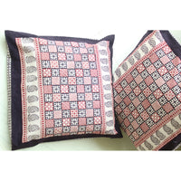 Checks Mix & Diamond Bagh Hand Block Print Cotton Cushion Cover - White Black Red