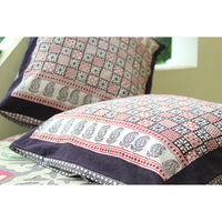 Checks Mix & Diamond Bagh Hand Block Print Cotton Cushion Cover - White Black Red