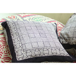 Checks Mix & Seashell Bagh Hand Block Print Cotton Cushion Cover - White Black