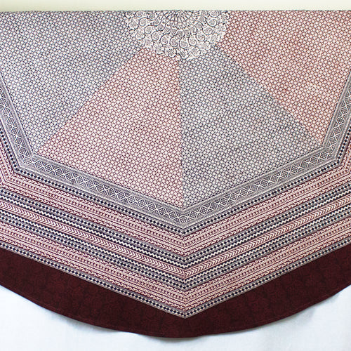 Ditsy Diamond Hand-block Print Round Table Cloth - Black Red