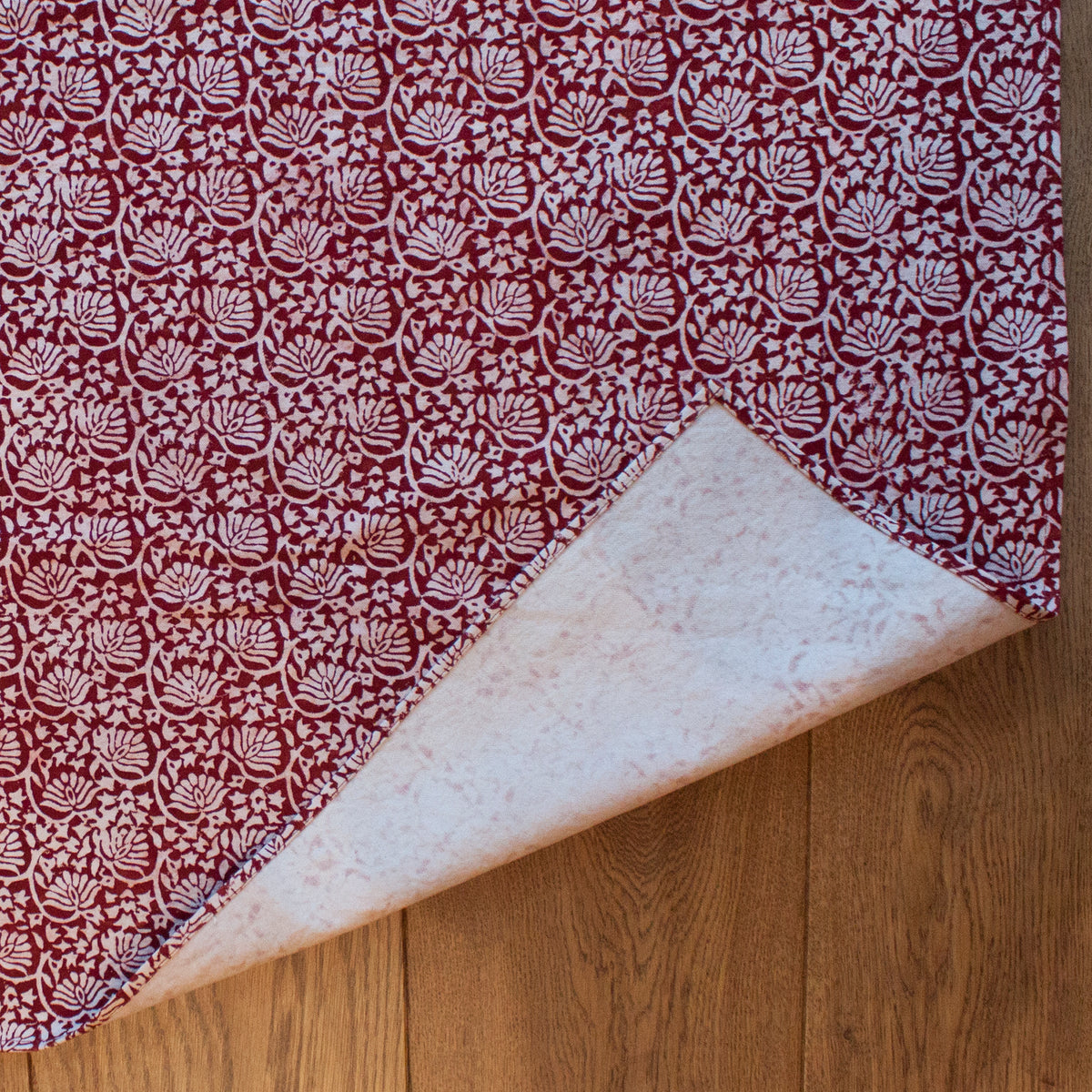 Lotus Flower Hand-block Print Area Rug - Red