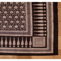 Traditional Floral & Paisley Hand-block Print Area Rug - White Black