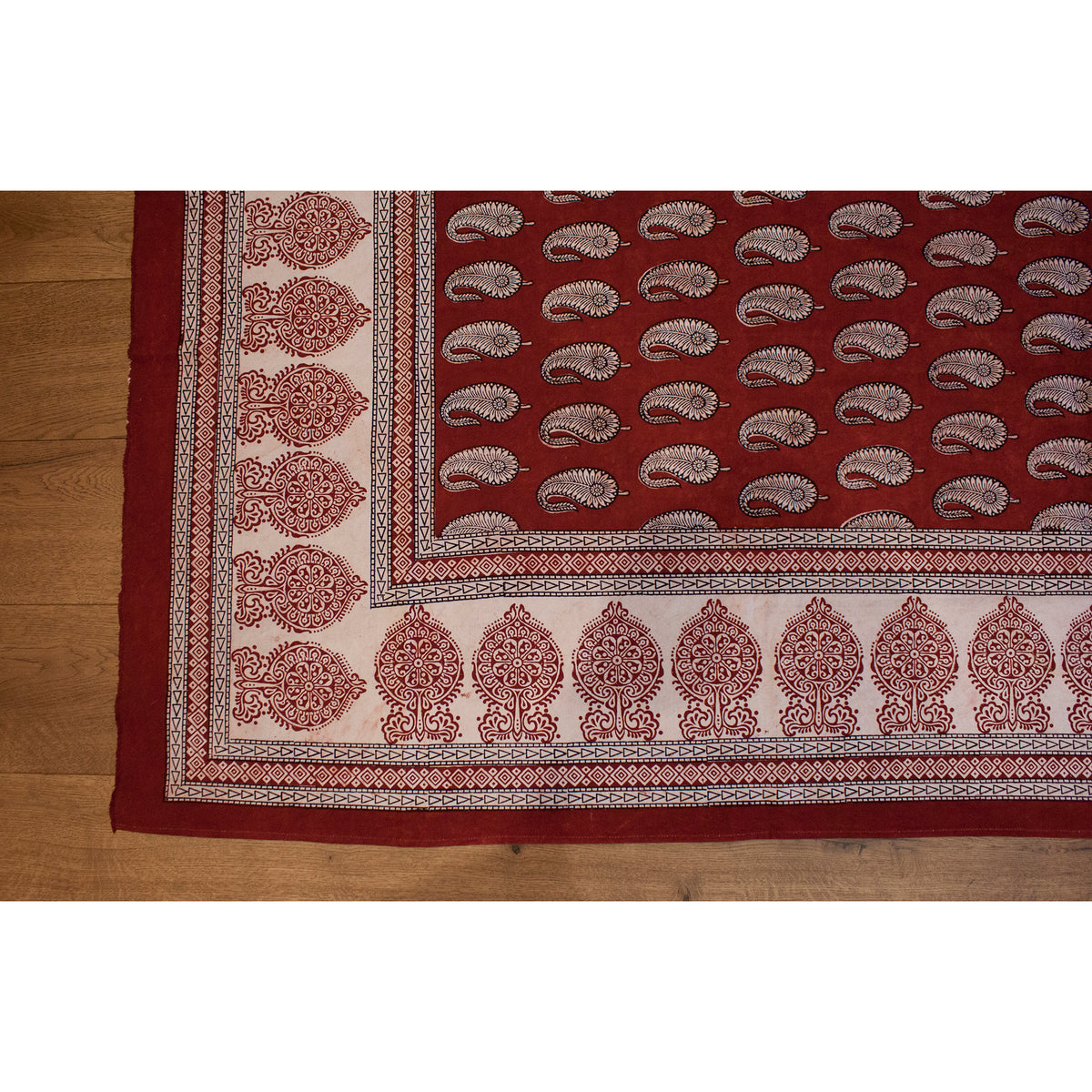 Paisley & Ambi Hand Block Print Area / Runner Rug - Red White