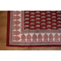 Paisley & Ambi Hand Block Print Area / Runner Rug - Red White