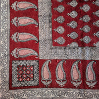 Traditional Paisley Jaal & Border Hand-block Print Rug - Red White