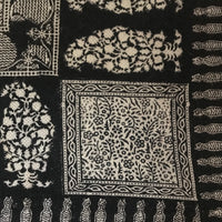 Floral Jaal & Paisley Hand-block Print Rug - White Black