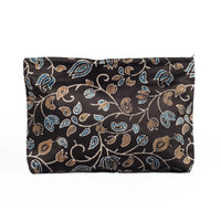 Ajrakh Hand-block Print Silk Travel Case - Set of 3 - Black Gold Blue Floral Vine
