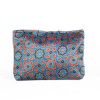 Ajrakh Hand-block Print Silk Travel Case - Set of 3 - Blue Red Black Geometric Flower