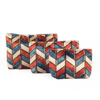 Ajrakh Hand-block Print Silk Travel Case - Set of 3 - Off-white Red Blue Chevron