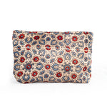 Ajrakh Hand-block Print Silk Travel Case - Set of 3 - Off-white Red Blue Floral