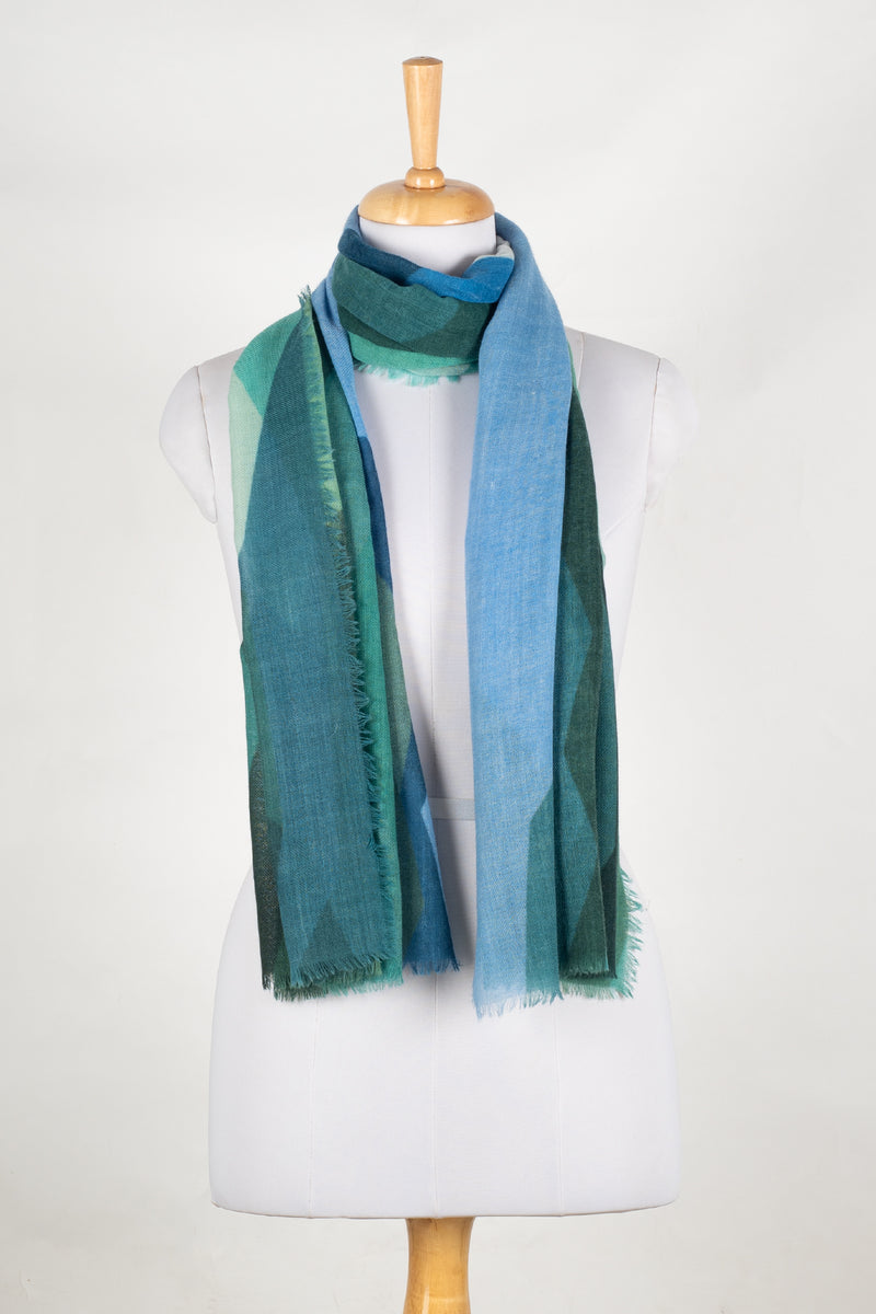 Abstract Peaks Merino Wool Scarf - Green Multi