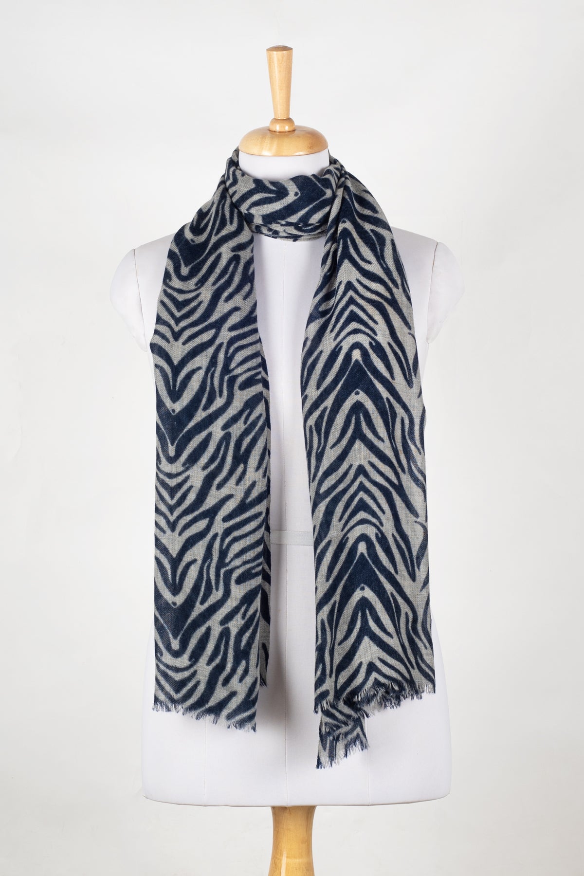 Tiger Print Merino Wool Scarf - Black White