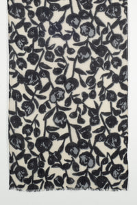 Buds and Flowers Merino Wool Scarf - Black White