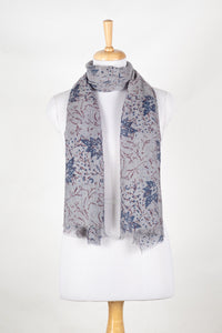 Leaves and Twigs Merino Wool Scarf - Grey