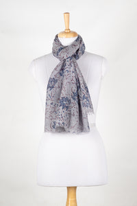 Leaves and Twigs Merino Wool Scarf - Grey