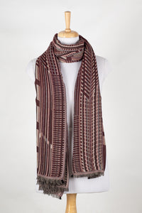 Geometric Abstract Jacquard Merino Wool Scarf - Maroon
