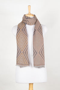 Concentric Diamonds Fine Wool Jacquard Scarf – Grey Yellow | SVEŽElife