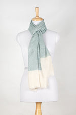 Micro Squares Cashmere Wool Scarf - Green Off-white