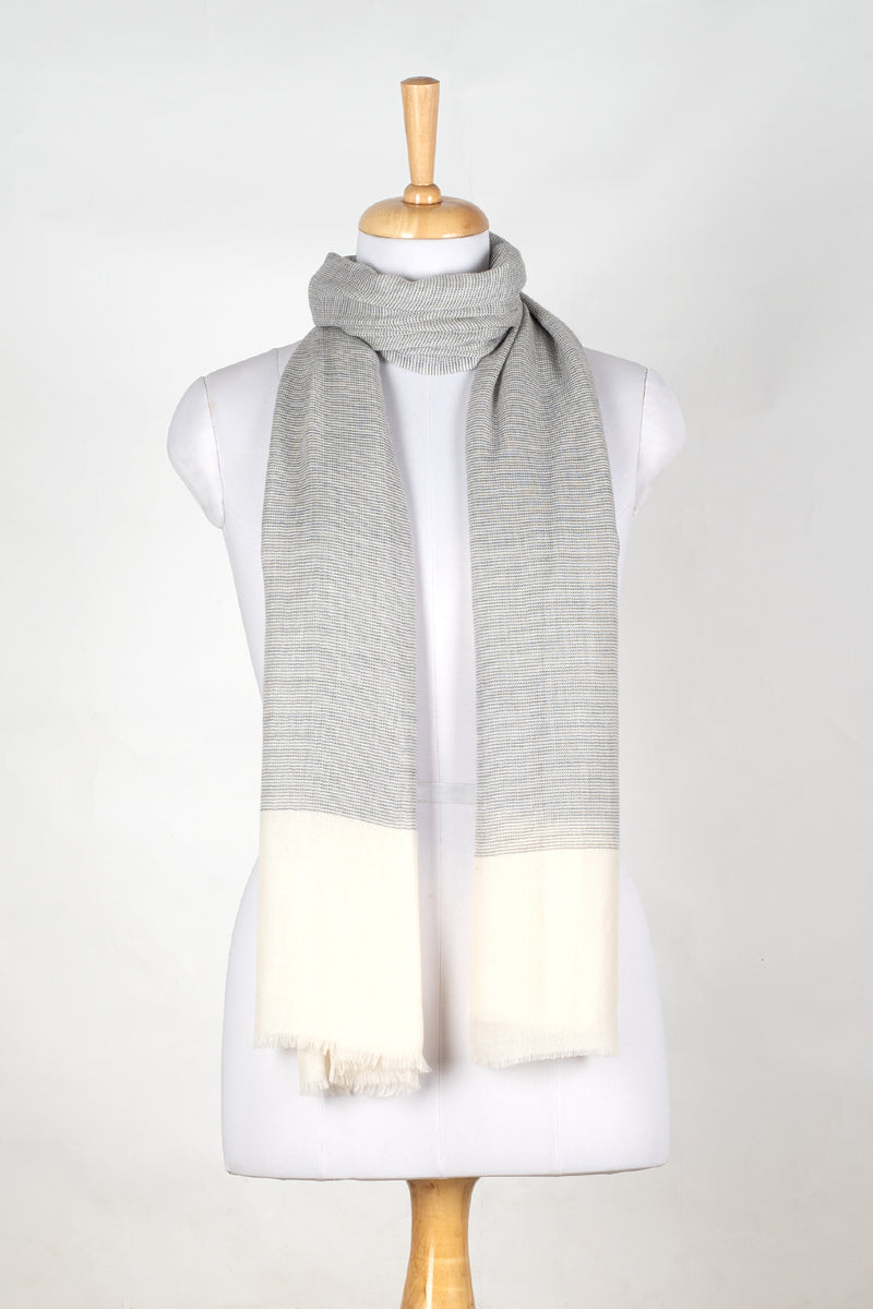 Micro Squares Cashmere Wool Scarf - Grey Off-white